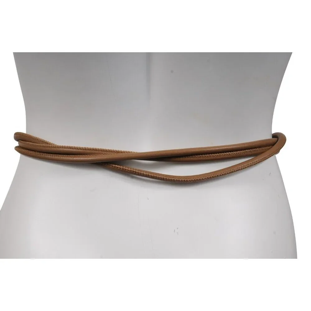 Salvatore Ferragamo Womens Brown Leather Rope String Waist Belt Gold Hardware